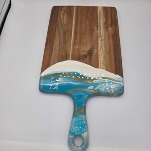 Lynn & Liana Designs Acacia Wood Cheese and Cutting Board Resin Art Ocean Vibes